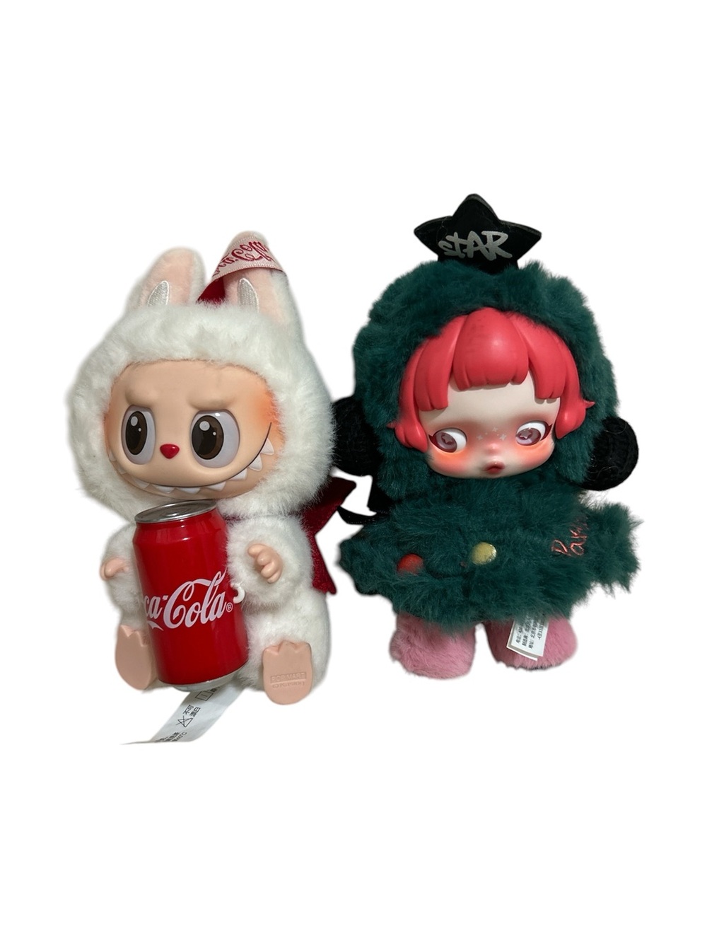 Coca-Cola Plush Bunny with Red-Can & Green Fuzzy Red-Haired Doll Duo